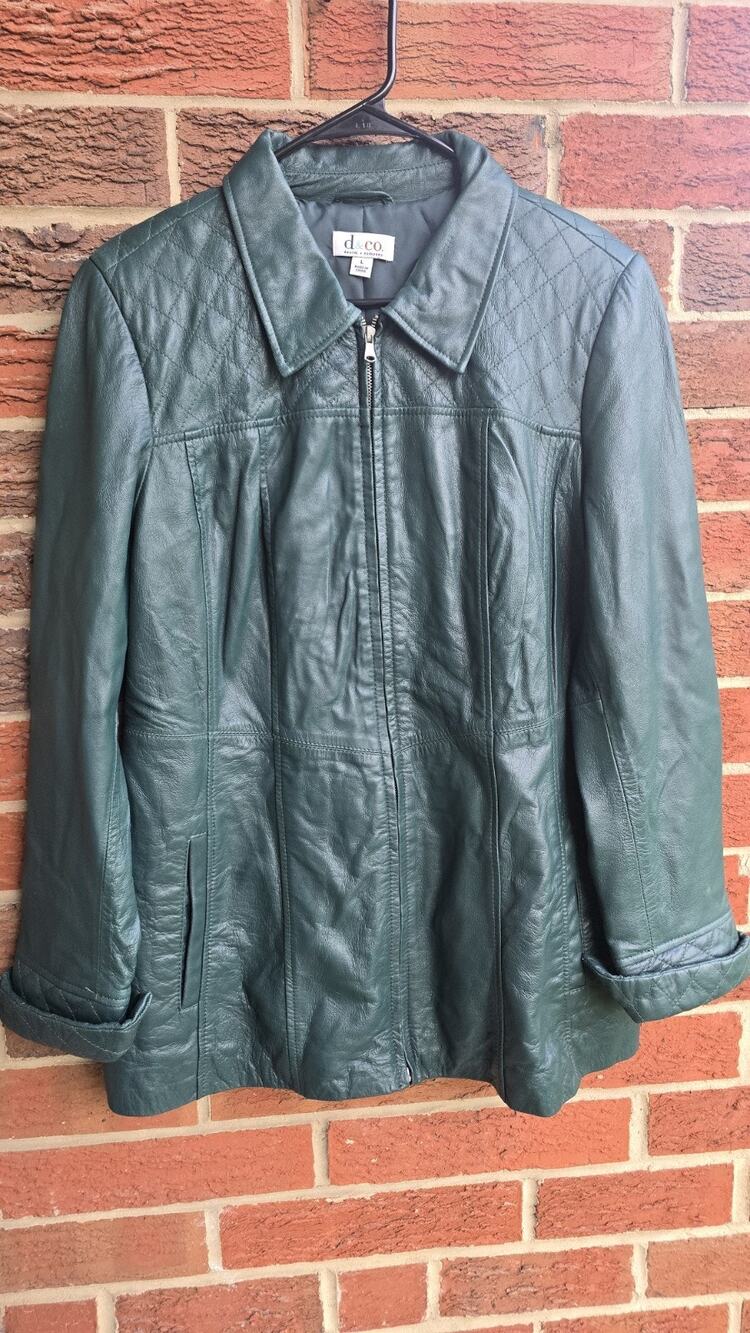 Denim & Co Green Leather 3/4 Length Coat Size L